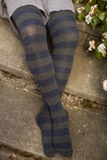 XL Foot Longer Striped Extraordinary Thigh High - Dark Charcoal/Navy